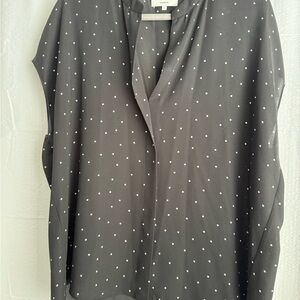 Vince Black & Cream Cap Sleeve Polka Dot Blouse